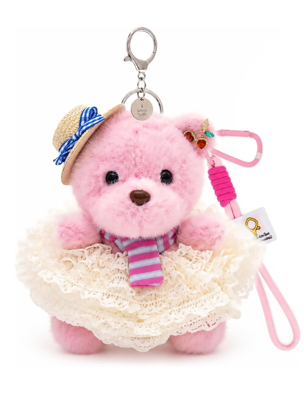 Plush pink bear charm keychain new in box